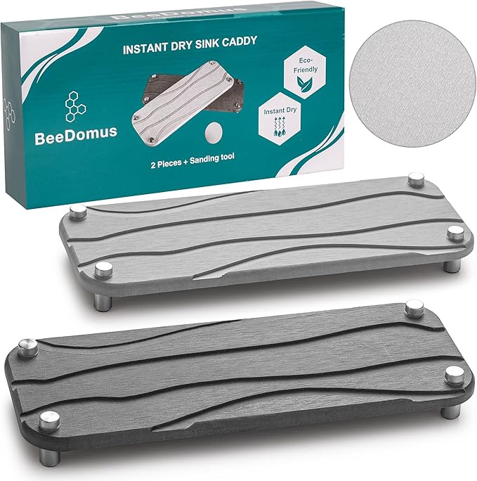 2 PCS Quick Drying Stone Tray for Bathroom Counter- Water Absorbing & Fast Drying in Seconds - Kitchen Sink Caddy Organizer for Countertop as Sponge Holder (Gray and Dark Gray)