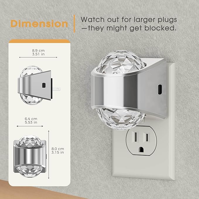 Night Lights Plug into Wall, Star Projector for Bedroom, Silver Night Light Projector for Kids, 9-Color RGB Galaxy Nightlight with Dusk to Dawn Sensor for Bathroom, Gaming Room Decor Gifts, 2 Pack