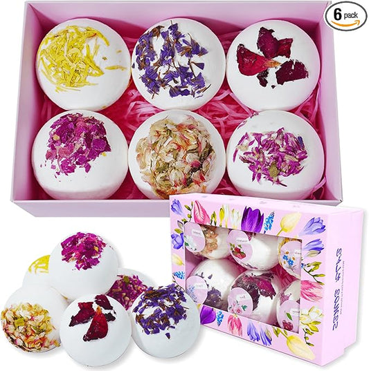Bath Bombs, Flower Petals Bath Bombs for Women, Handmade Fizzy Bath Bomb with Essential Oils Bath for Moisturizing Dry Skin & Relaxing, Birthday Valentines Mother's Day SPA Gifts for Women