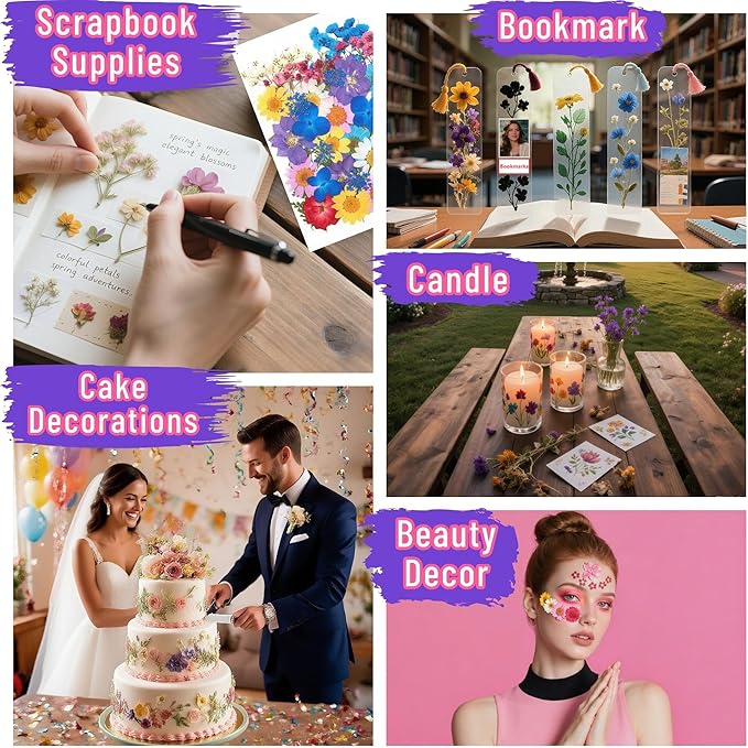 160 Pcs Dried Pressed Flowers with Tweezers for Crafts, Dried Flowers for Resin Crafts for Jewelry Making for Candle Making for Wedding Card