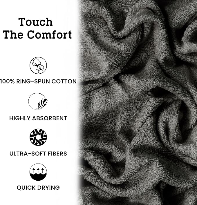 Casa Lino Silver Grey Bath Towels Set of 4 (54" x 27") - Large Bathroom Towel Set - 100% Cotton Towels for Bathroom - Highly Absorbent & Quick Dry Bath Towel Multipack - New Apartment Essentials