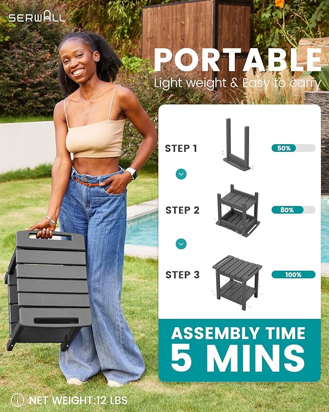 SERWALL Shower Bench, 18" Shower Stool for Inside Shower, HDPE Waterproof Shower Seats for Adults with Storage Shelf & Handles, 360 lbs Capacity- Gray