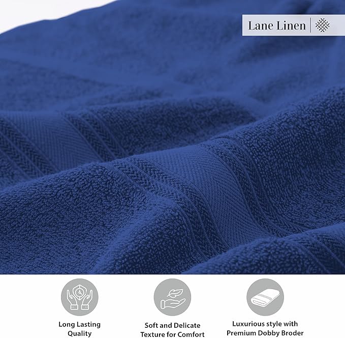 LANE LINEN 100% Cotton 4 Pack Bath Sheets Set (35"x66") - Zero Twist Cotton Extra Large Bath Towels Set - Quick Dry, Soft & Absorbent Oversized Towel Sets - Dorm Essentials for Boys - Navy Blue