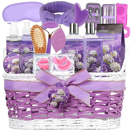 24-Piece Luxury Body Gift Set for Women, Spa Gift Basket Set, Lavender Home Spa Gifts for Women With Face Rollar tool, Bubble Bath, Facial Care, Bomb, Oil, Facial Skin Care gift set for Mother Her