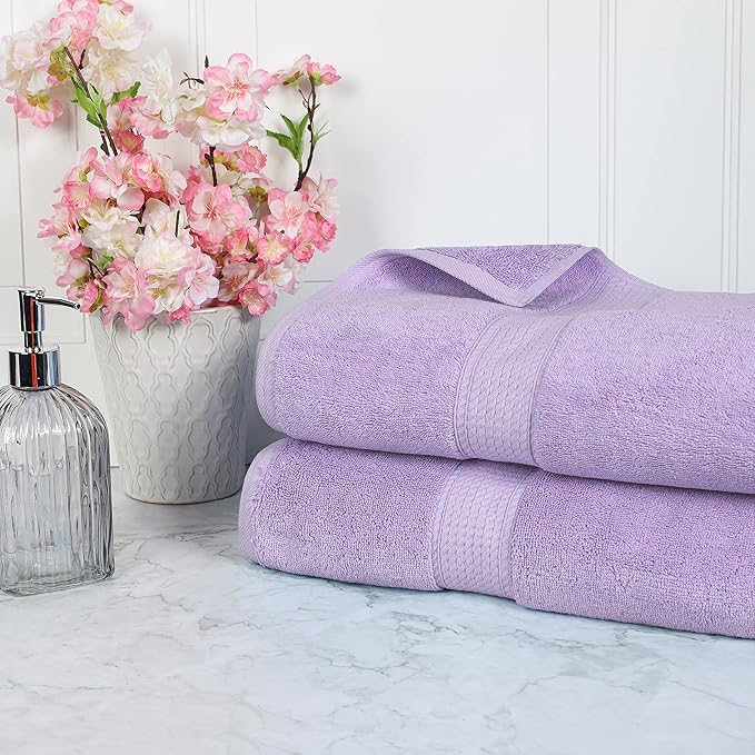 Superior Egyptian Cotton Pile Bath Sheet Set of 2, Ultra Soft Luxury Towels, Thick Plush Essentials, Absorbent Heavyweight, Guest Bath, Hotel, Spa, Home Bathroom, Shower Basics, Purple
