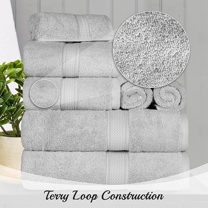 Superior Egyptian Cotton Pile Bath Sheet Set of 2, Ultra Soft Luxury Towels, Thick Plush Essentials, Absorbent Heavyweight, Guest Bath, Hotel, Spa, Home Bathroom, Shower Basics, Silver