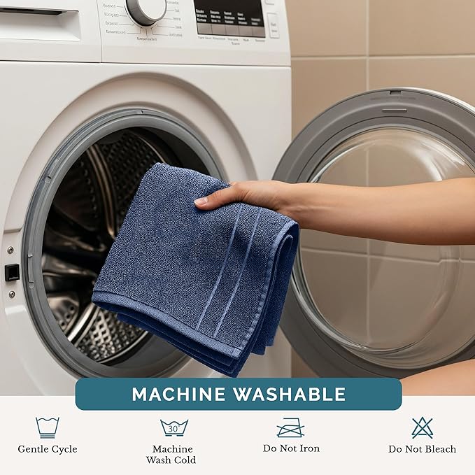 Casa Platino Washcloths Pack of 12 - Spa & Salon Quality - 100% Ring Spun Cotton Face Cloths - Soft & Ultra Absorbent Wash Cloth Set for Body, Beauty, Home, Gym - Fingertip Towels - 13"x13", Navy Blue