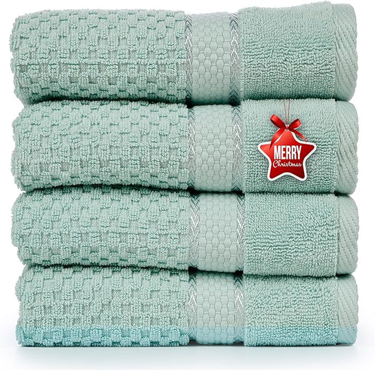 Ample Decor Bath Towels for Bathroom Set of 4 100% Cotton Popcorn Textured - Mint Green- 30 X 54 Inch