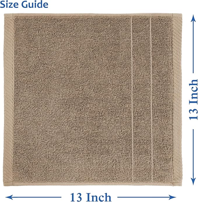 Casa Platino Washcloths 24 Pack - Spa & Salon Quality - 100% Ring Spun Mercerized Cotton Face Towels - Very Soft & Absorbent Wash Cloths for Body, Beauty, Home, Gym - Fingertip Towels - 13"x13", Taupe
