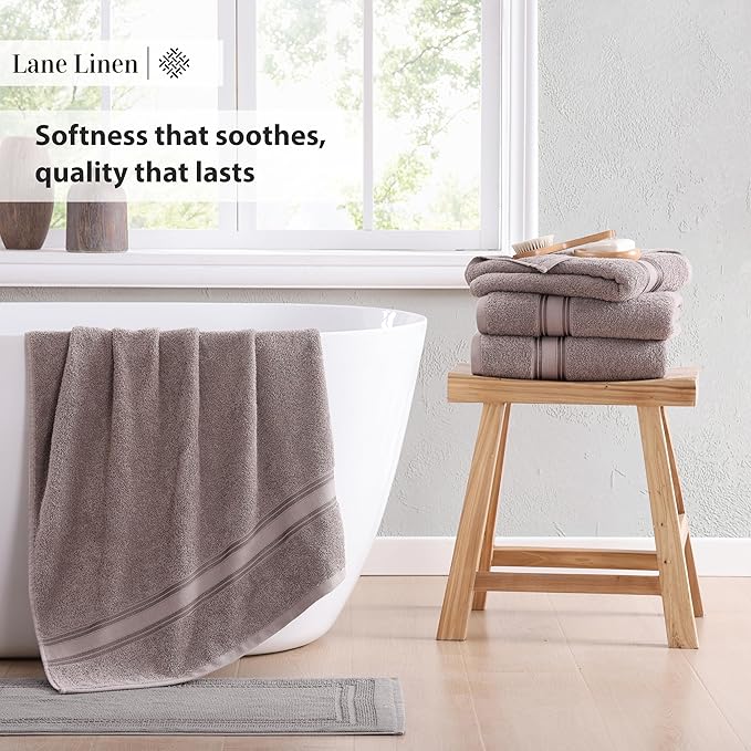LANE LINEN 100% Cotton Bath Towels Set of 4 (30"x60") - Zero Twist, Mercerized Cotton Bathroom Towel Set - Quick Dry, Soft & Absorbent Large Bath Towels - Mininmal Linting After 3 Washes - Platinum