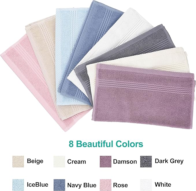 EastNBlue Lara 100% Turkish Cotton Washcloths 4 Pack, Extra Soft & Absorbent Wash Cloths for Face & Body (12" x 12"), Terry Cloth, Small Hand Towels for Bathroom, Damson (Purple)