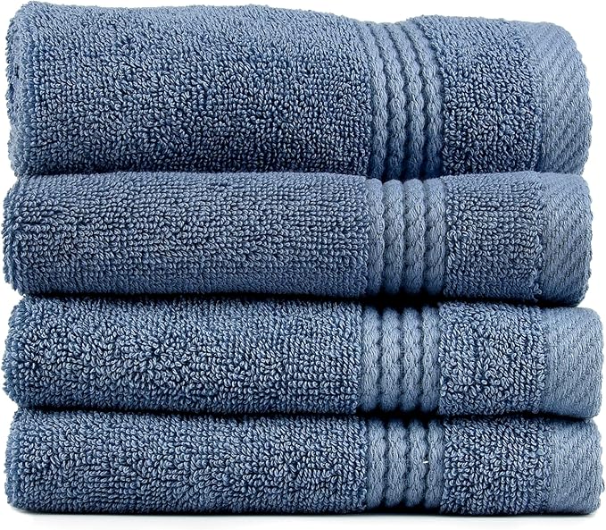 EastNBlue Lara 100% Turkish Cotton Washcloths 4 Pack, Extra Soft & Absorbent Wash Cloths for Face & Body (12" x 12"), Terry Cloth, Small Hand Towels for Bathroom, Navy Blue