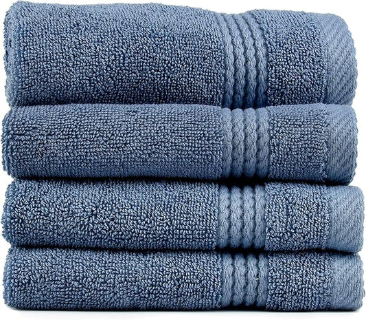 EastNBlue Lara 100% Turkish Cotton Washcloths 4 Pack, Extra Soft & Absorbent Wash Cloths for Face & Body (12" x 12"), Terry Cloth, Small Hand Towels for Bathroom, Navy Blue