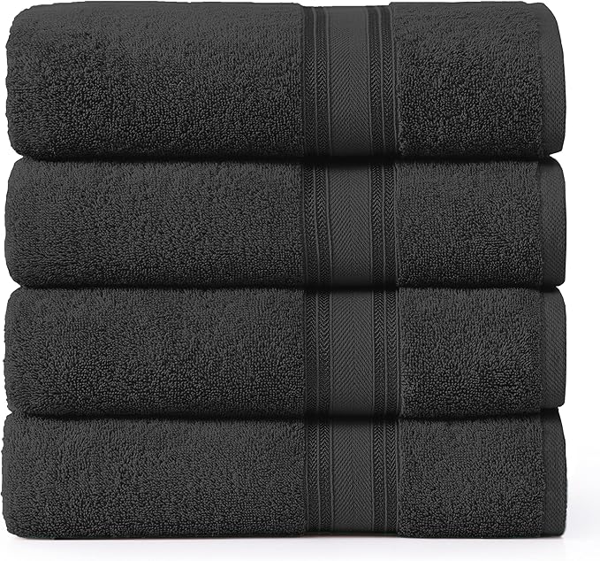 LANE LINEN Large Cotton Bath Sheets, Extra Large Quick Dry Towels, Zero Twist, 4 Piece Set, Super Soft, Highly Absorbent, Black