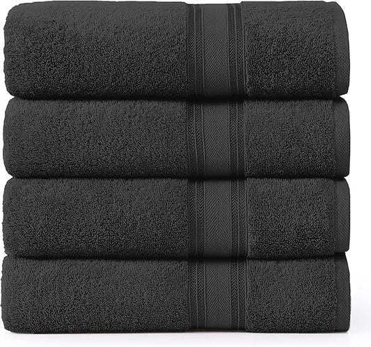 LANE LINEN 100% Cotton Bath Towels 4 Pack (30"x60") - Zero Twist, Mercerized Cotton Large Towel Set for Bathroom - Quick Dry, Soft & Absorbent Large Bath Towel Set - Oeko Tex Certified - Black Towels