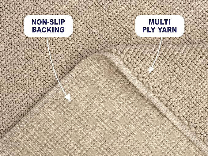 American Soft Linen Bath Rug, 17 in 24 in 100% Cotton Bath Mats Rugs for Bathroom, Slip Reducer Washable Shaggy Form Area Rugs, Beige Bath Rug