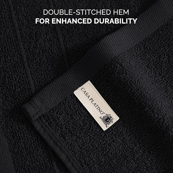 Casa Platino 100% Cotton Washcloths 12 Pack - Spa & Salon Quality Face Towels - Ring Spun, Soft & Absorbent Wash Cloths for Body, Beauty, Home, Gym - Fingertip Towels Set- 13"x13", Black Towel Set