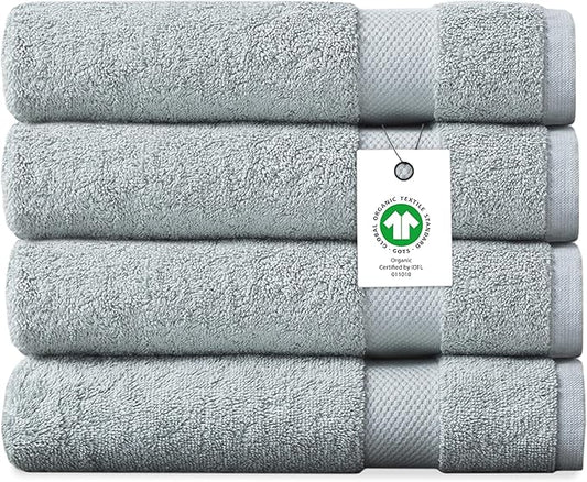 Delara Organic Cotton Luxuriously Plush Bath Towel Pack of 4 | GOTS & OEKO-TEX Certified | Premium Hotel Quality Towels | Feather Touch Technology|650 GSM Long Staple|Soft, Quick Dry & Ultra-Absorbent