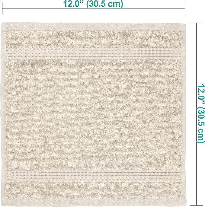 EastNBlue Lara 100% Turkish Cotton Washcloths 4 Pack, Extra Soft & Absorbent Wash Cloths for Face & Body (12" x 12"), Terry Cloth, Small Hand Towels for Bathroom, Beige
