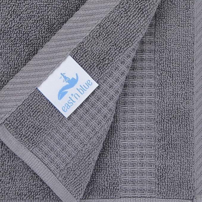 EastNBlue Lara 100% Turkish Cotton Washcloths 4 Pack, Extra Soft & Absorbent Wash Cloths for Face & Body (12" x 12"), Terry Cloth, Small Hand Towels for Bathroom, Dark Grey