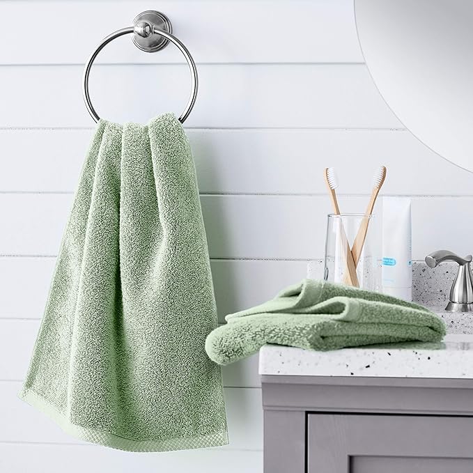 Amazon Basics Quick-Dry Hand Towels - 100% Cotton, 8-Pack, 28 x 16 inches, Seafoam Green