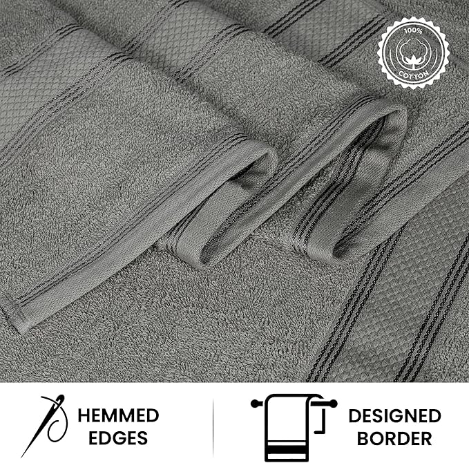 Casa Lino Silver Grey Bath Towels Set of 4 (54" x 27") - Large Bathroom Towel Set - 100% Cotton Towels for Bathroom - Highly Absorbent & Quick Dry Bath Towel Multipack - New Apartment Essentials