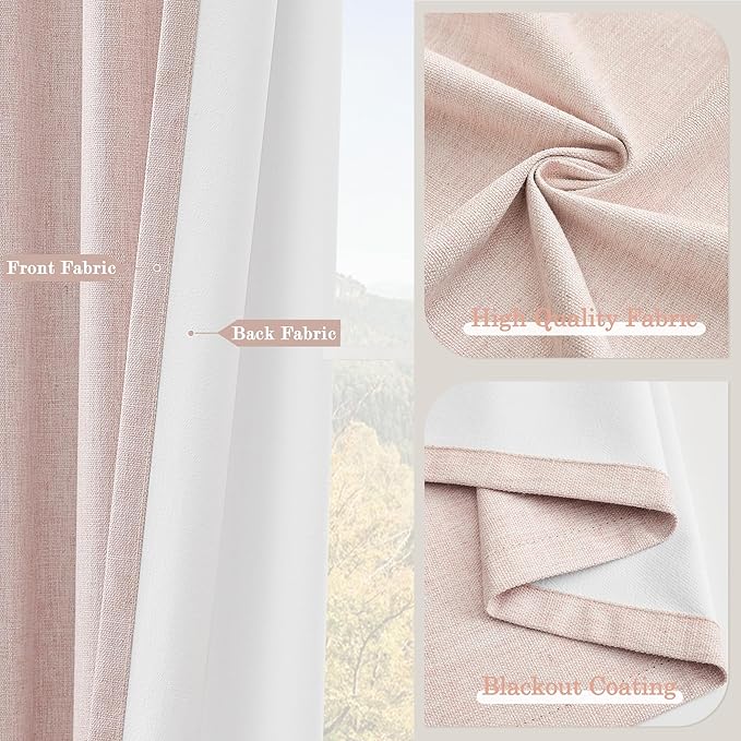 108 Inch Extra Long Blackout Curtains 2 Panels Set Noise Reducing Thermal Insulated Light Filtering Drapes for Living Room & Bedroom, Pink, Back Tab, Fits Sliding Glass Doors