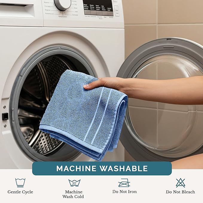 Casa Platino 100% Cotton Wash Cloths 6 Pack - Spa & Salon Quality - Ring Spun Cotton Face Cloths- Soft & Absorbent Washcloths for Shower, Home, Kitchen - Fingertip Towels - 13"x13", Cerulean Blue