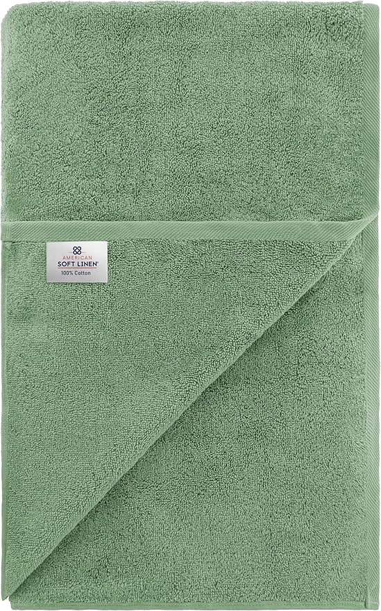 American Soft Linen Oversized Bath Sheet 40x80 Extra Large for Bathroom, 600 GSM 100% Cotton Turkish Jumbo Bathsheet Towels for Adults, Sage Green