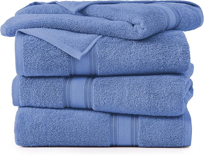 LANE LINEN 100% Cotton 4 Pack Bath Sheets (35"x66") - Zero Twist Cotton Extra Large Bathroom Towels - Quick Dry, Soft & Absorbent Oversized Bath Towels - Machine Wash in Cold Water - Cerulean Blue