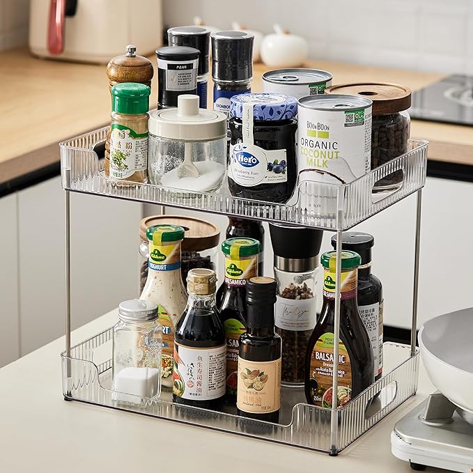 3-Tier Bathroom Counter Organizer, Multi-Purpose Cosmetics Skincare Shelf, Fits A4 Size Makeup Organizer for Office and Vanity Tray, Countertop Storage Solution for Kitchen,Bath.(Clear)