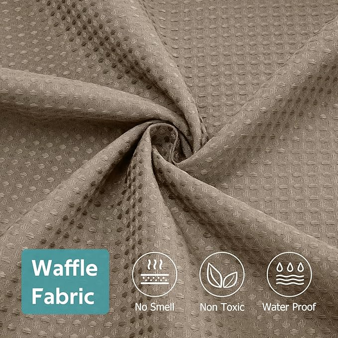 3 in 1 Shower Curtain Set, Waffle Shower Curtain and Liner Set with 12 Double Sided Shower Curtain Hooks, 258GSM Luxury Weighted Cloth Shower Curtains for Bathroom, 72 W x 84 H, Beige