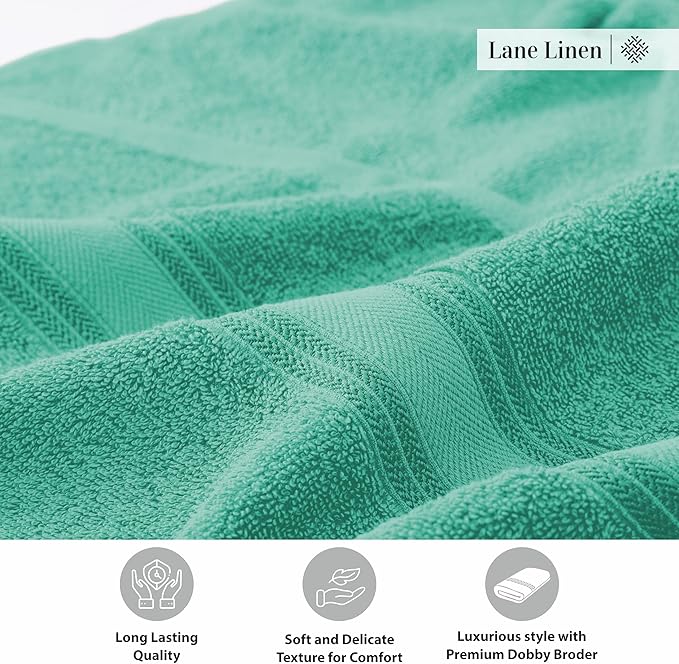 LANE LINEN Large Teal Cotton Bath Sheets, 4 Piece Set, Quick Dry, Super Soft Shower Towels, Highly Absorbent