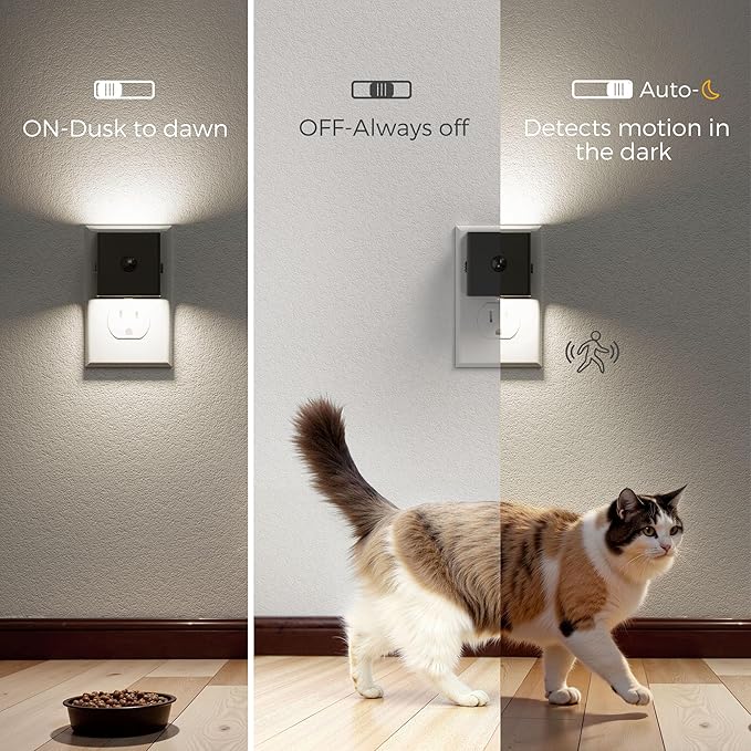 L LOHAS LED Motion Sensor Night Light, [2-Pack] Motion Activated Night Light, Motion Sensor and Dusk to Dawn Sensor, Brightness Adjustable, 5000K Daylight White Nightlight for Bathroom Hallway Kitchen