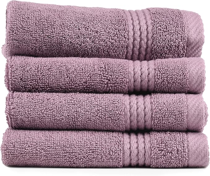 EastNBlue Lara 100% Turkish Cotton Washcloths 4 Pack, Extra Soft & Absorbent Wash Cloths for Face & Body (12" x 12"), Terry Cloth, Small Hand Towels for Bathroom, Damson (Purple)