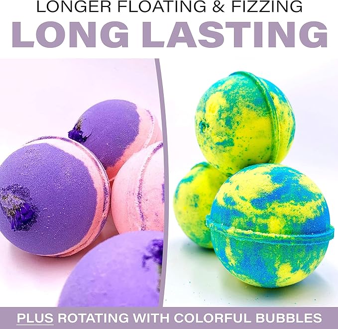 12 XXL Bubbly Organic Bath Bombs Gift Set for Women Men and Kids Designed in Canada Long Lasting Floaters Relaxing Aromatherapy Rich in Pure Essential Oils Healing Properties