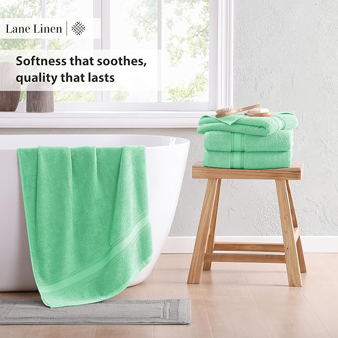 LANE LINEN 100% Cotton Bath Towels Set of 4 (30"x60") - Zero Twist, Mercerized Cotton Bathroom Towel Set - Quick Dry, Soft & Absorbent Large Bath Towels - Holds Well After Multiple Washes - Aqua Sky