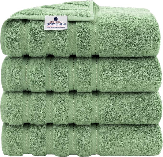 American Soft Linen Luxury 4 Piece Bath Towel Set, 600 GSM 100% Cotton Turkish Bath Towels for Bathroom, 27x54 in Large Bathroom Shower Towels, Sage Green