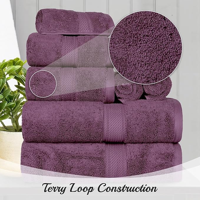 Superior Egyptian Cotton Pile Bath Sheet Set of 2, Ultra Soft Luxury Towels, Thick Plush Essentials, Absorbent Heavyweight, Guest Bath, Hotel, Spa, Home Bathroom, Shower Basics, Plum