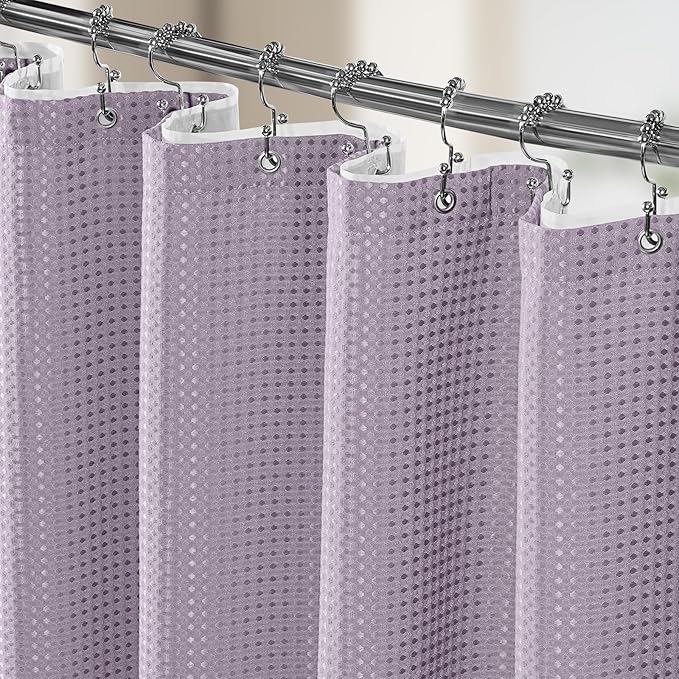 3 in 1 Shower Curtain Set, Waffle Shower Curtain and Liner Set with 12 Double Sided Shower Curtain Hooks, 258GSM Luxury Weighted Cloth Shower Curtains for Bathroom, 72 W x 72 H, Lavender