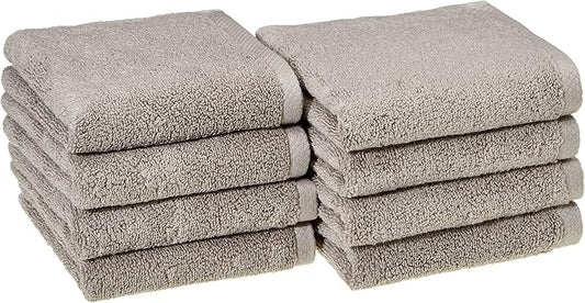 Amazon Basics 100% Cotton Quick-Dry Hand Towel, 8-Pack, Platinum, 28" x 16"