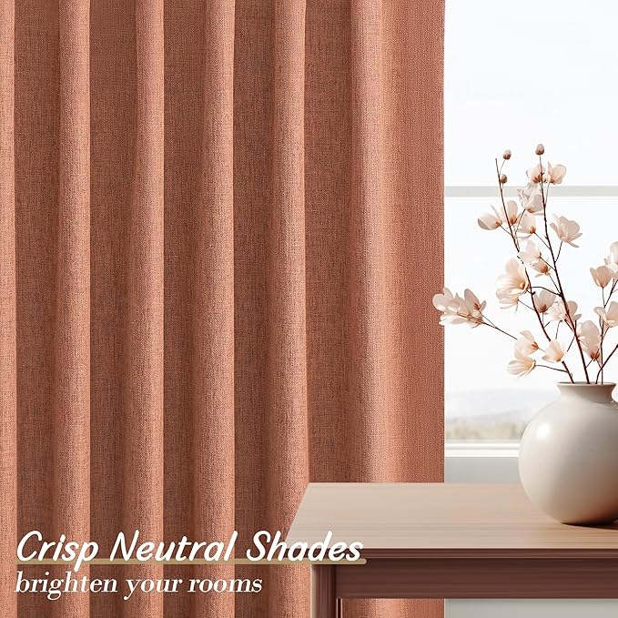100% Blackout Curtains 90 Inch Thermal Insulated Room Darkening Drapes for Bedroom & Living Room, Terracotta, 2 Panels Set with Back Tab, Light Blocking Window Treatment