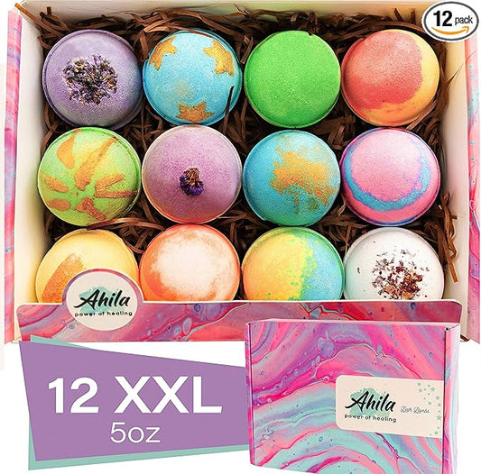12 XXL Bubbly Organic Bath Bombs Gift Set for Women Men and Kids Designed in Canada Long Lasting Floaters Relaxing Aromatherapy Rich in Pure Essential Oils Healing Properties