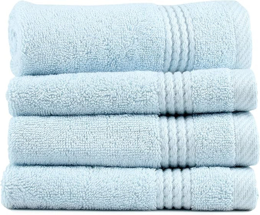 EastNBlue Lara 100% Turkish Cotton Washcloths 4 Pack, Extra Soft & Absorbent Wash Cloths for Face & Body (12" x 12"), Terry Cloth, Small Hand Towels for Bathroom, Ice Blue