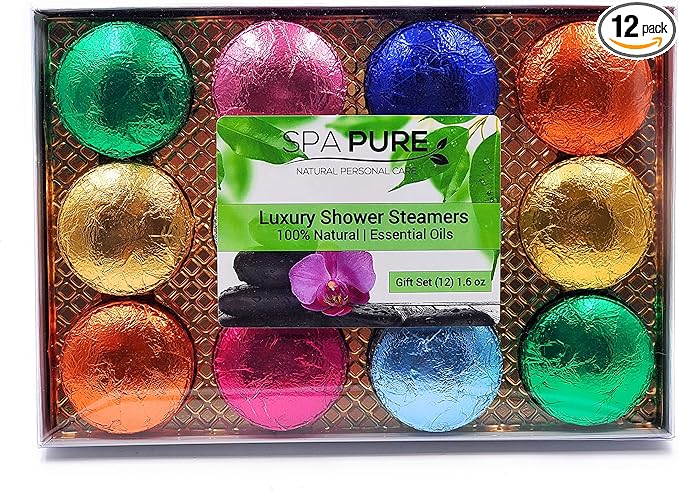 Spa Pure Shower Bombs: New SCENTS Rejuvenating Steamers Aromatherapy Tablets, Bomb, Vaporizing Steamer Soothers Bath Melt for Women, Men, Natural Organic Large Cosmetic Fizzies (12 Count) Pack of 1