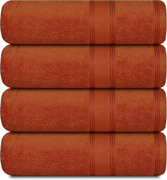 Casa Lino Coral Orange Bath Towels Set of 4 (54" x 27") - Large Bathroom Towel Set - 100% Cotton Towels for Bathroom - Highly Absorbent & Quick Dry Bath Towel Multipack - New Apartment Essentials