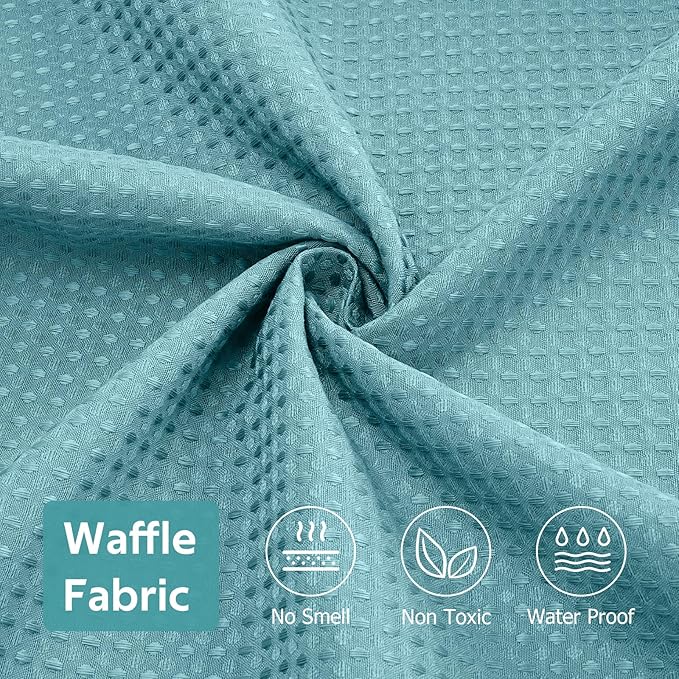 3 in 1 Shower Curtain Set, Waffle Shower Curtain and Liner Set with 12 Double Sided Shower Curtain Hooks, 258GSM Luxury Weighted Cloth Shower Curtains for Bathroom, 72 W x 72 H, Teal