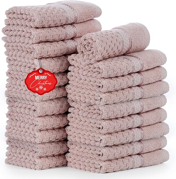 Ample Decor 100% Cotton Washcloths Set of 20 - Highly Absorbent, Popcorn Textured - Mulaayam Collection - Soft Pink 12 X 12 Inch