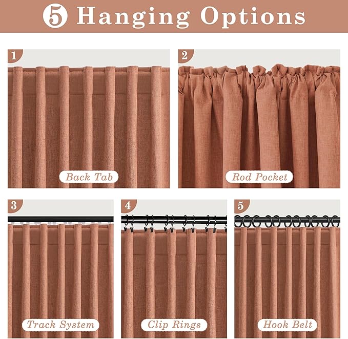 100% Blackout Curtains 90 Inch Thermal Insulated Room Darkening Drapes for Bedroom & Living Room, Terracotta, 2 Panels Set with Back Tab, Light Blocking Window Treatment