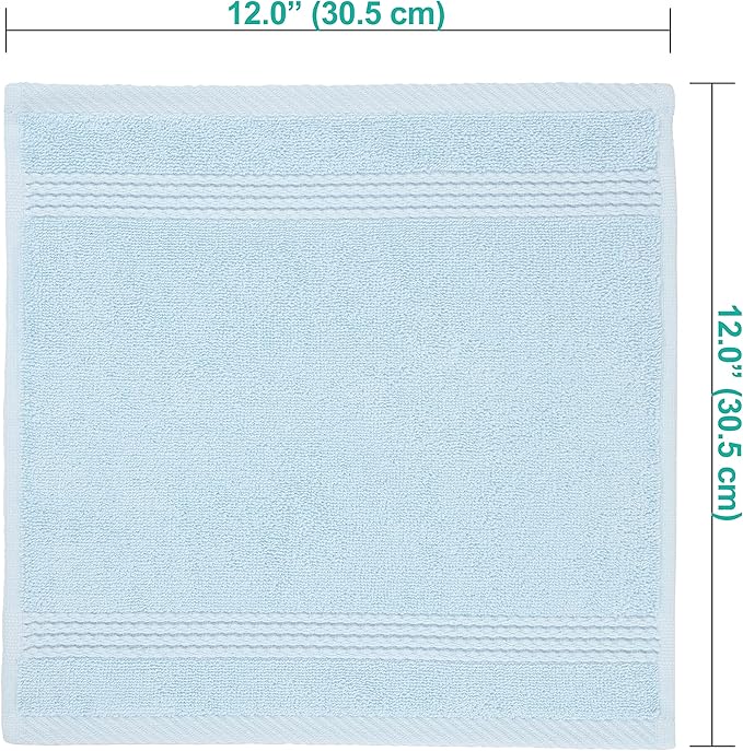 EastNBlue Lara 100% Turkish Cotton Washcloths 4 Pack, Extra Soft & Absorbent Wash Cloths for Face & Body (12" x 12"), Terry Cloth, Small Hand Towels for Bathroom, Ice Blue